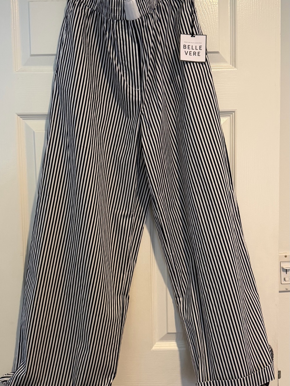 Belle Vere Women's Black & White Straight-Leg Stripe Pants